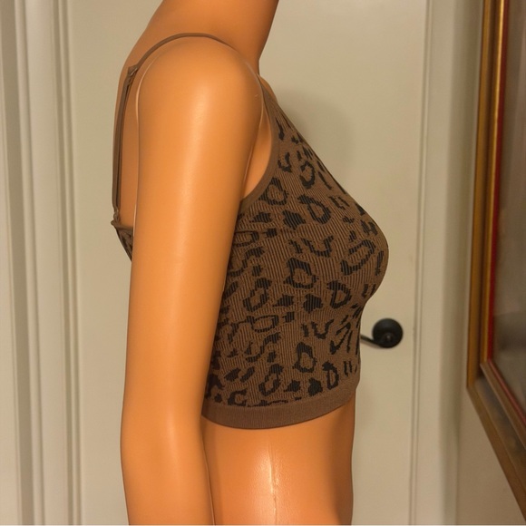 Bozzolo Leopard Print Seamless Crop Tank Top Camisole Brown Black Animal Print - Picture 11 of 11